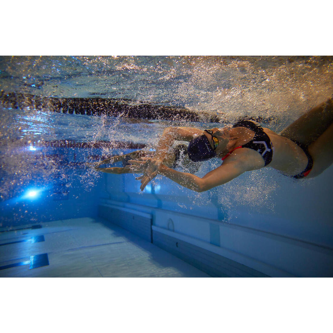 Haut de maillot de bain de natation femme Jana bleu et corail