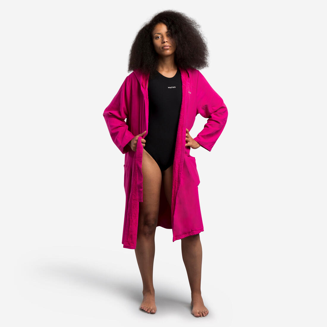 Peignoir de bain à capuche coton femme, rose