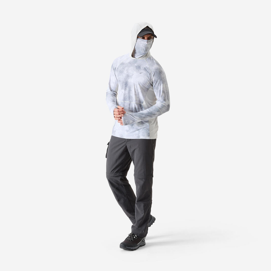 Tee-shirt de pêche Anti-UV 900 Cooling, Capuche et Tour de cou UPF 50+ Gris