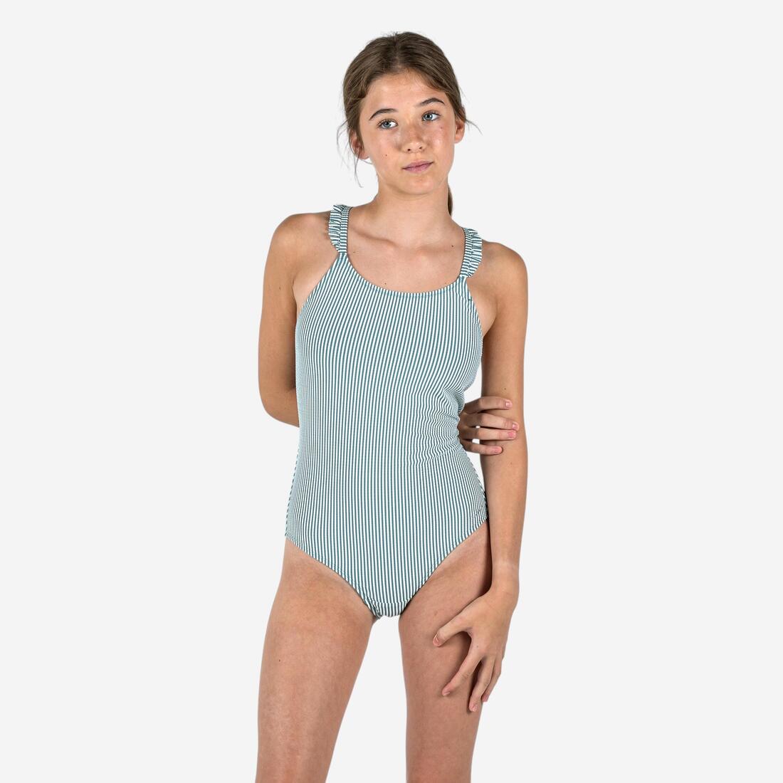 Maillot de bain de natation 1 pièce Fille ado, kaki lanzarote