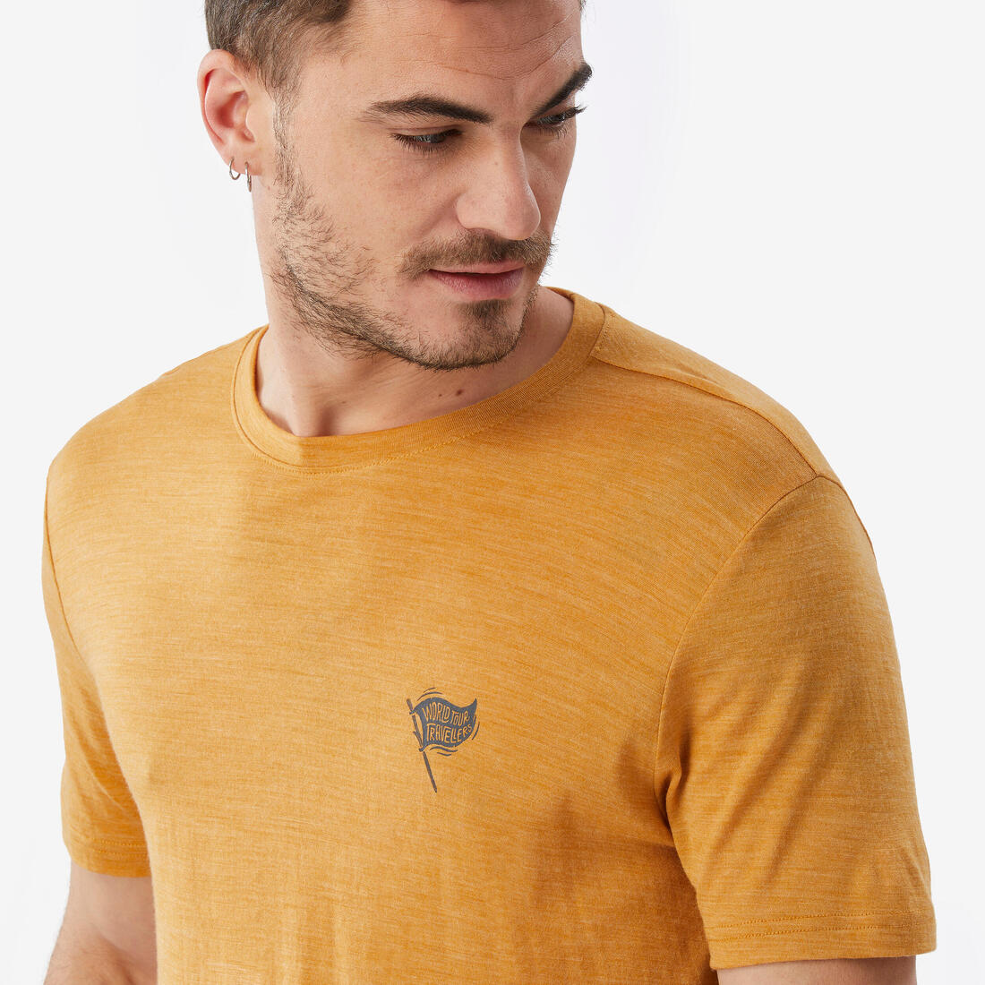 T-shirt de trek voyage manches courtes laine mérinos Homme - TRAVEL 500
