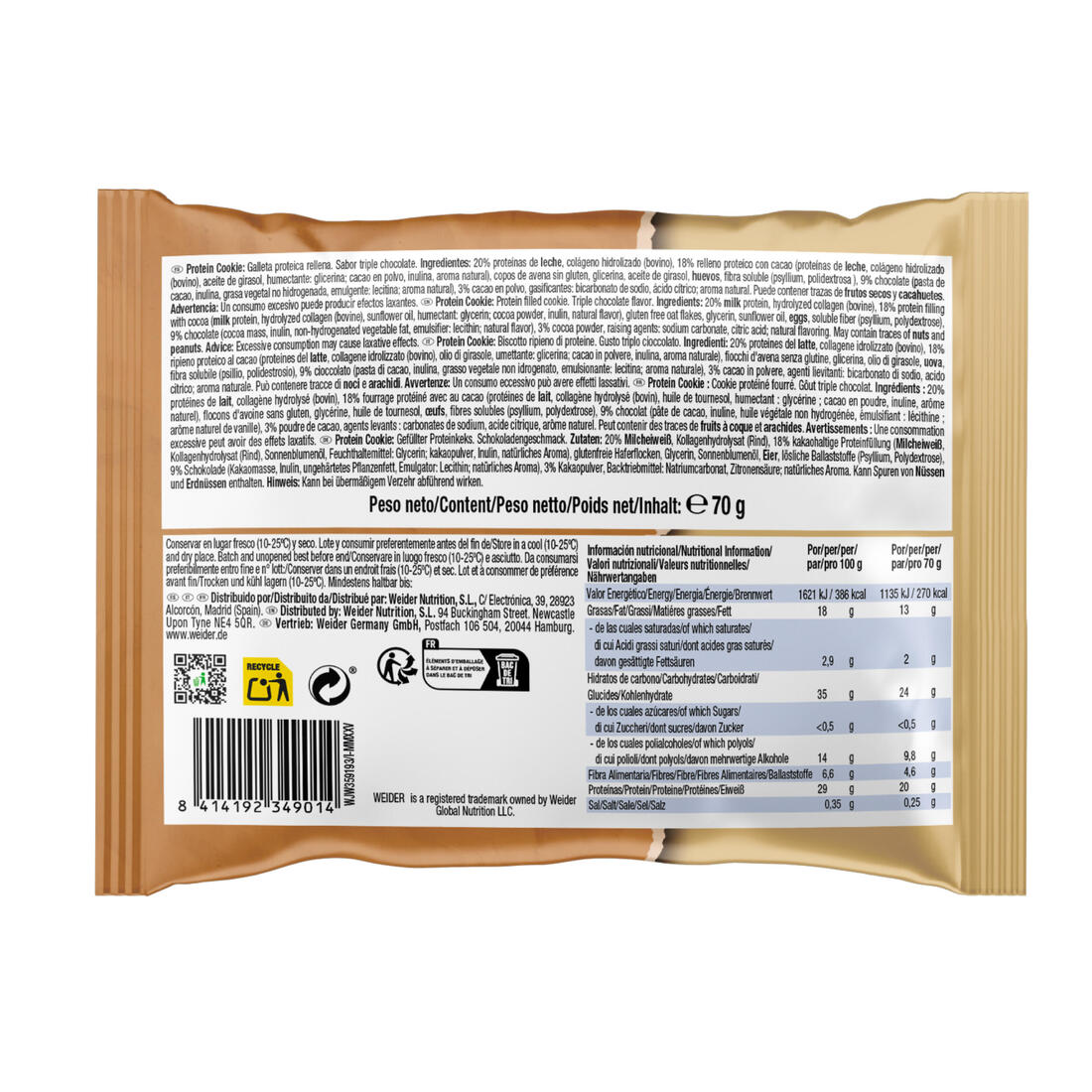 Cookie protéinée triple chocolat 70g