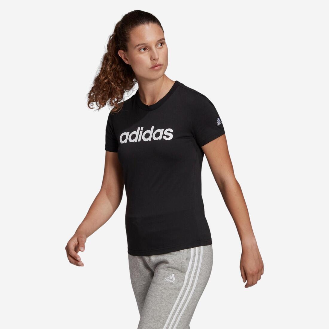 T-shirt fitness Adidas Linear manches courtes 100% coton col rond femme noir