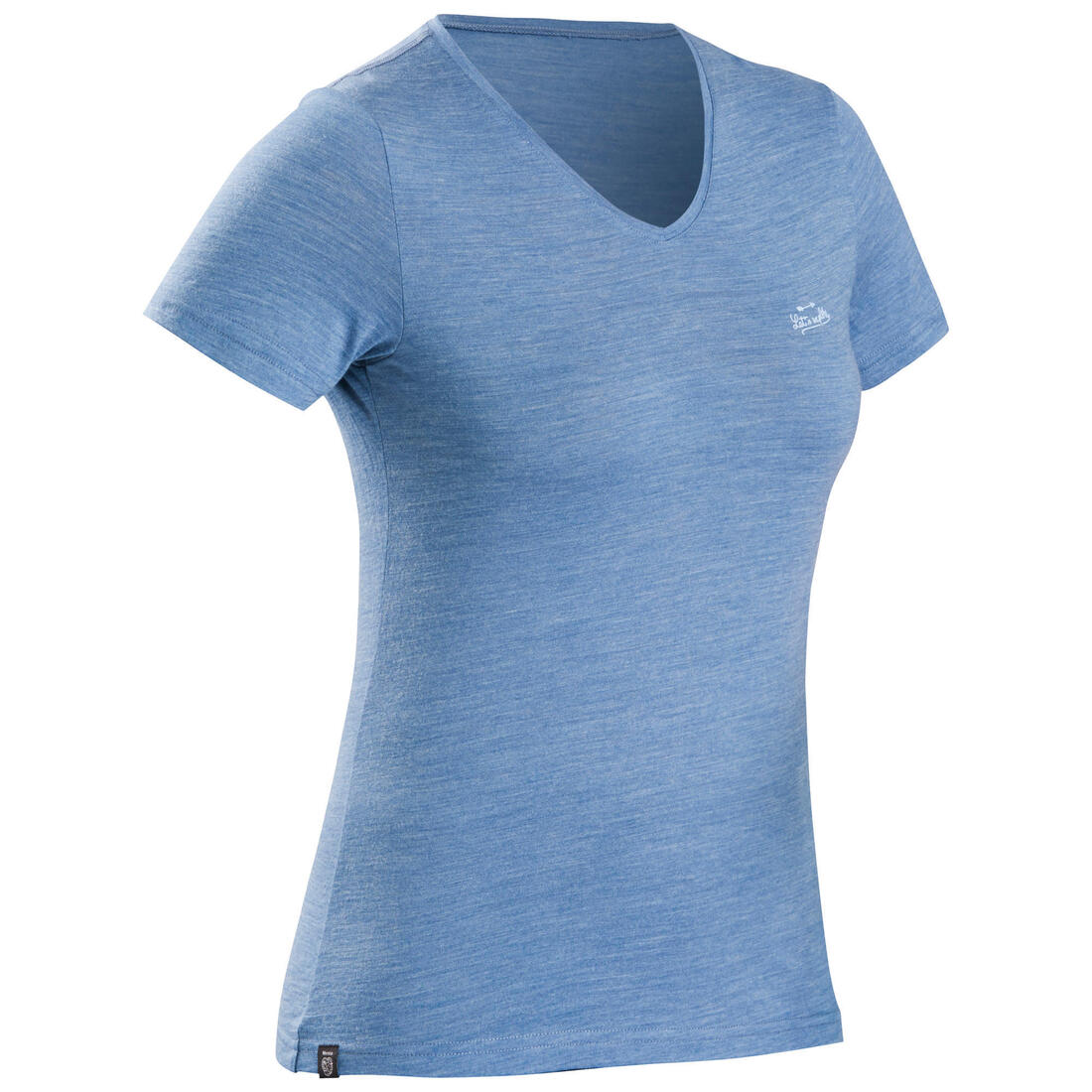 T-shirt de trek voyage - manches courtes - laine mérinos TRAVEL 100 bleu Femme – bleu tempête