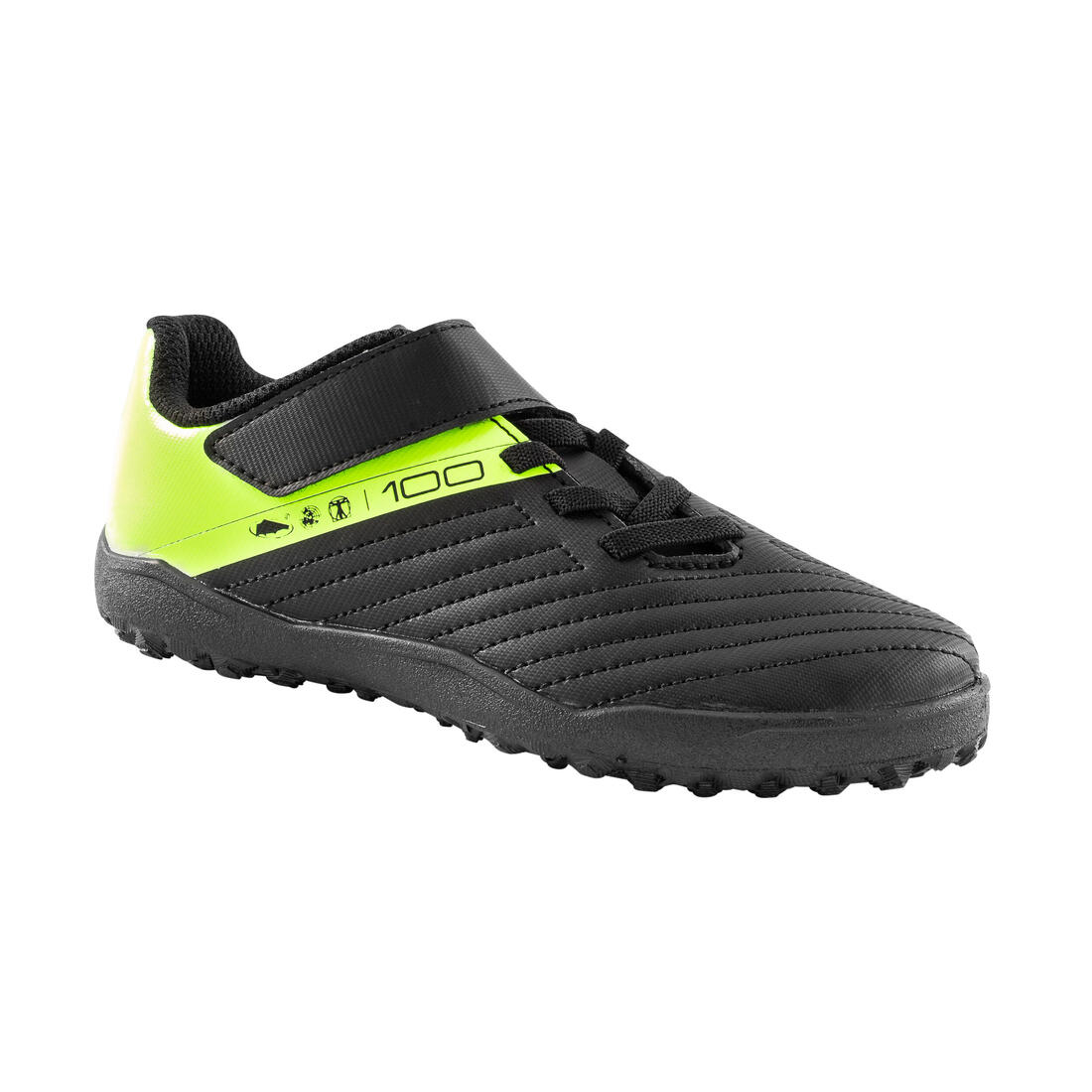 Chaussures de football enfant a scratch 100 easy turf tf noir et jaune