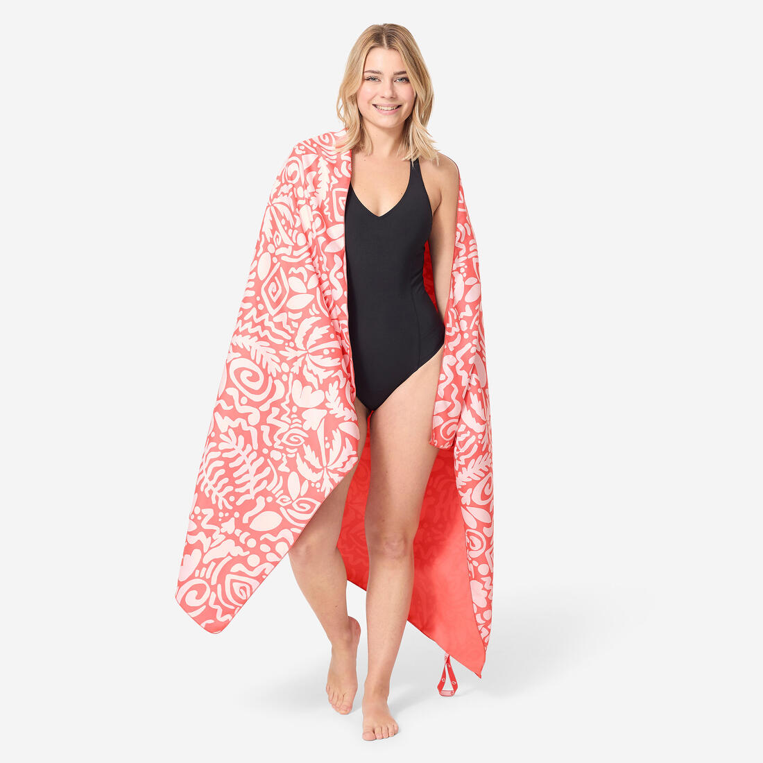 Serviette de bain microfibre compacte XL 110 x 175 cm, imprimé feuillage