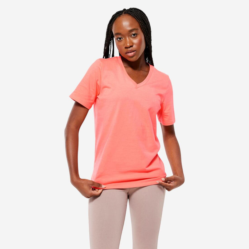 T-shirt col V fitness en coton femme