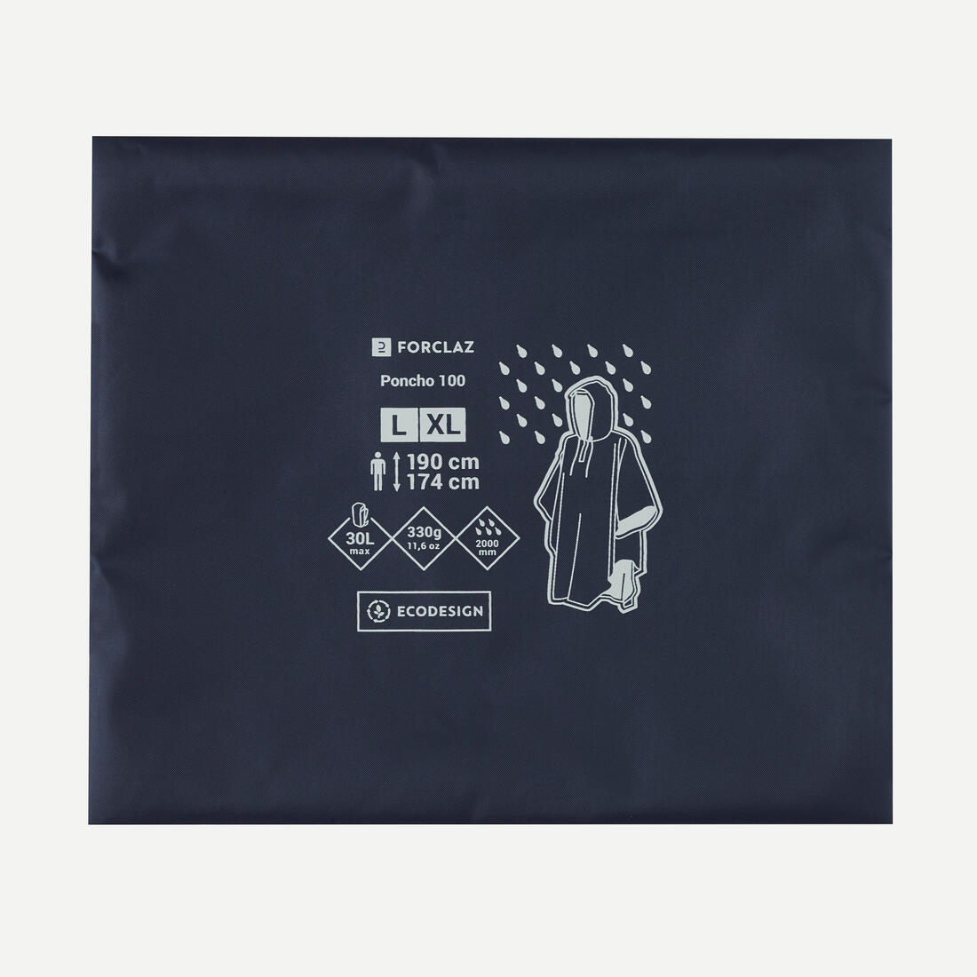 Poncho pluie de randonnée - forclaz mt 100 bleu 30l