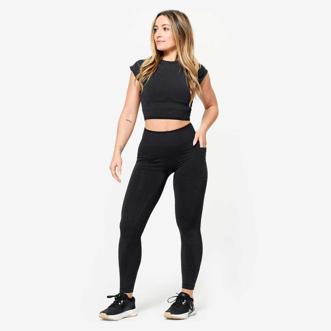 Legging de musculation sans couture femme, gris et
