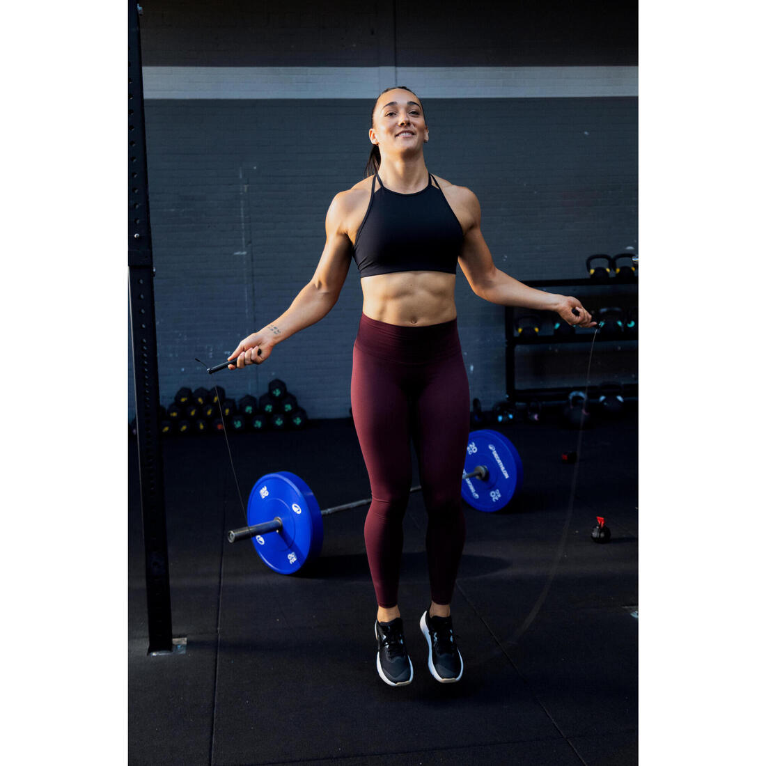 Brassière dos ouvert maintien léger Femme, Noir
