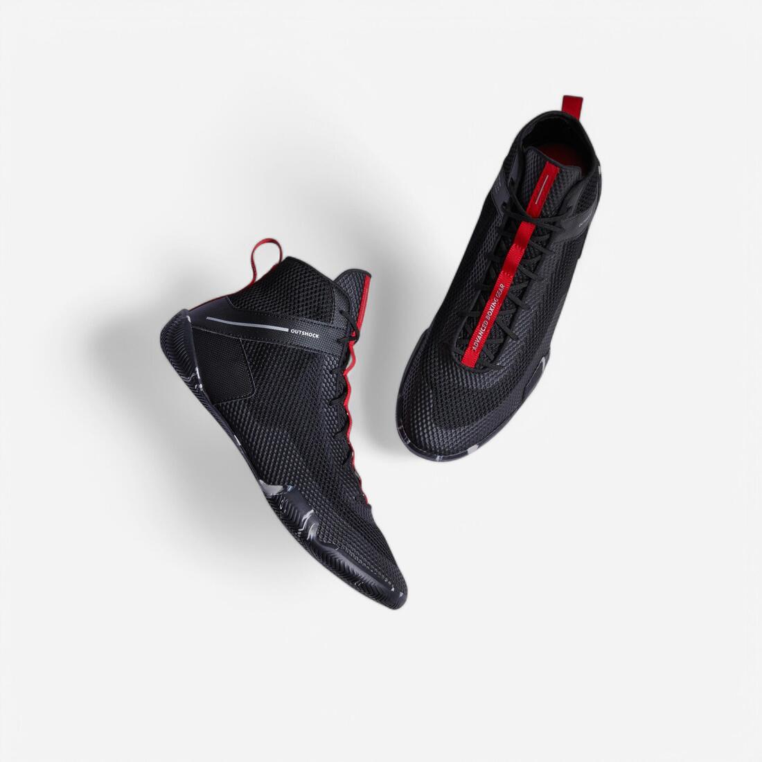 Chaussures de boxe anglaise 500 noires, légères et flexibles. – noir