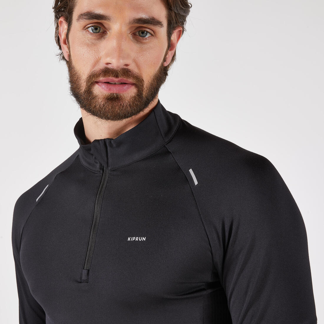 T-shirt manches longues demi zip chaud Homme, Kiprun run 500 warm