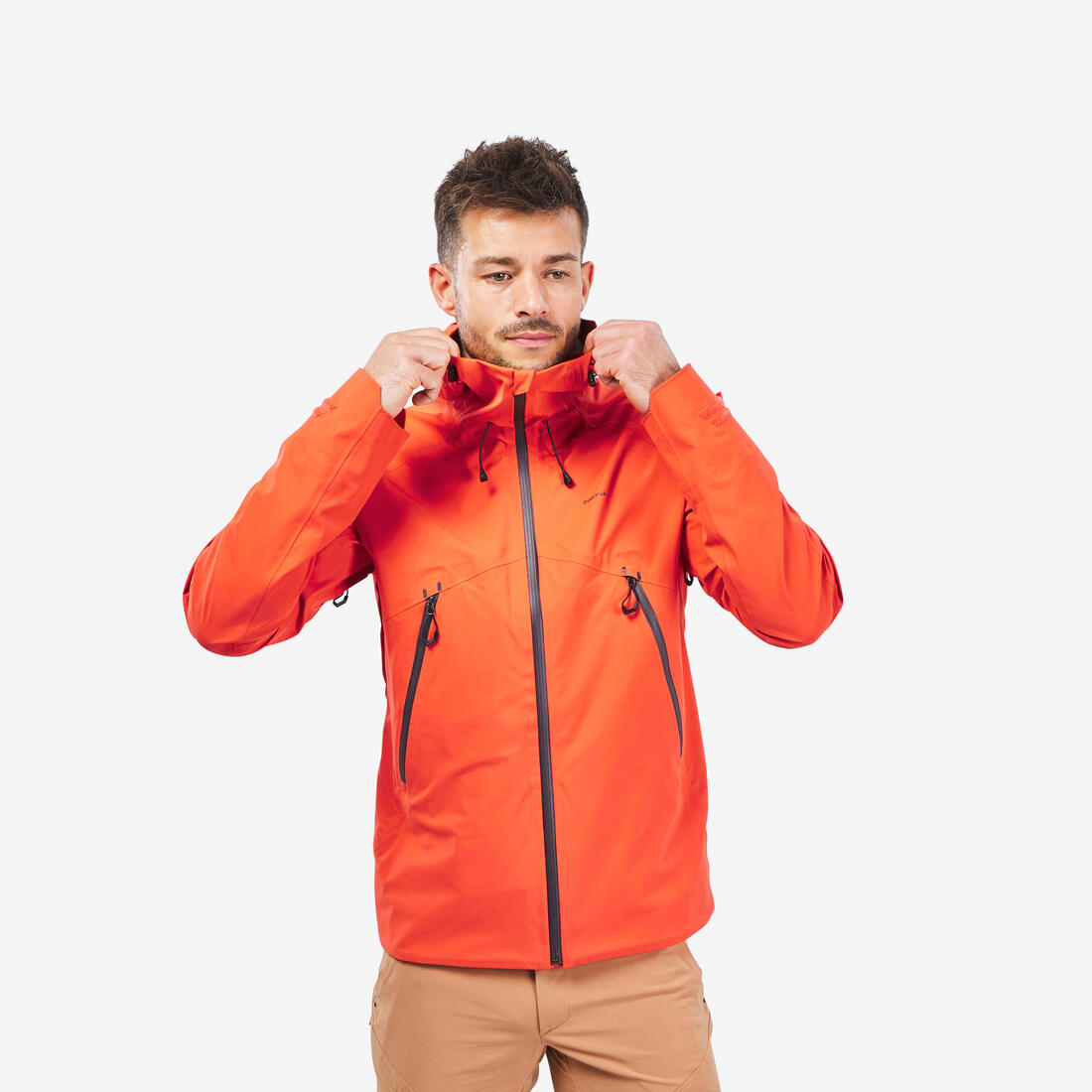 Veste de randonnée montagne imperméable homme, MH500 – tomate vif