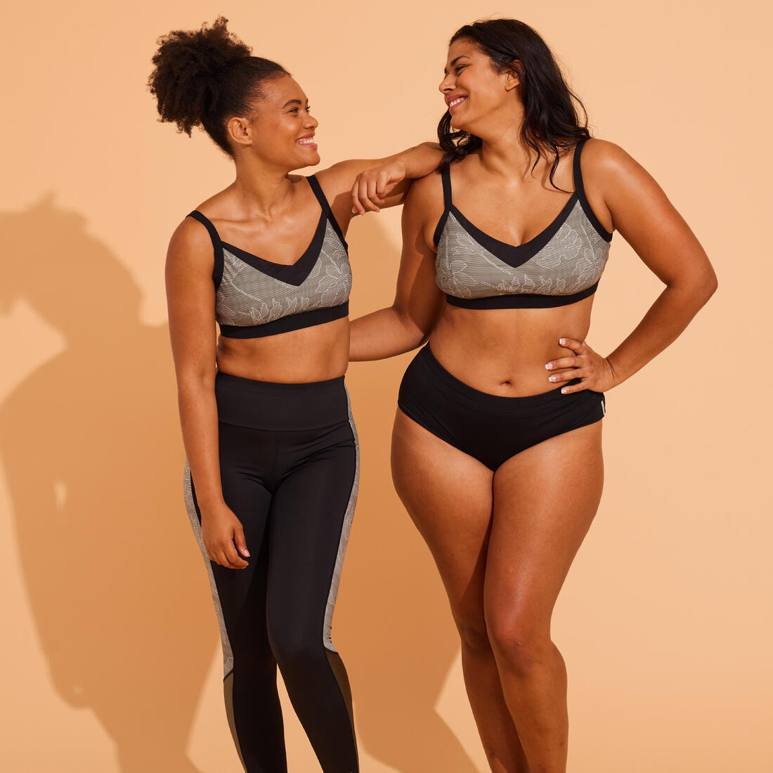 BAS DE MAILLOT DE BAIN LEGGING AQUAGYM-AQUABIKE FEMME NOIR IMPRIME