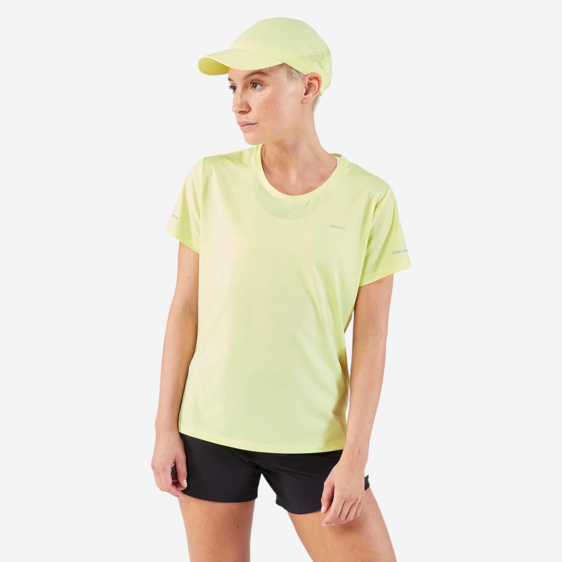 T-shirt running respirant femme - kiprun run 500 dry – jaune pastel fluo