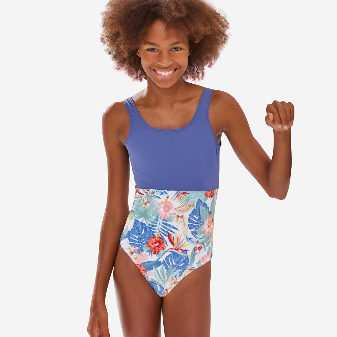 MAILLOT DE BAIN 1 PIECE FILLE 500 VIOLET – blanc