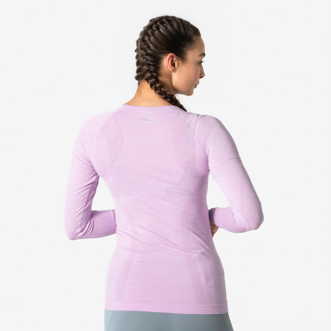 T-Shirt manches longues running Femme sans couture, KIPRUN Run 500  bleu foncé