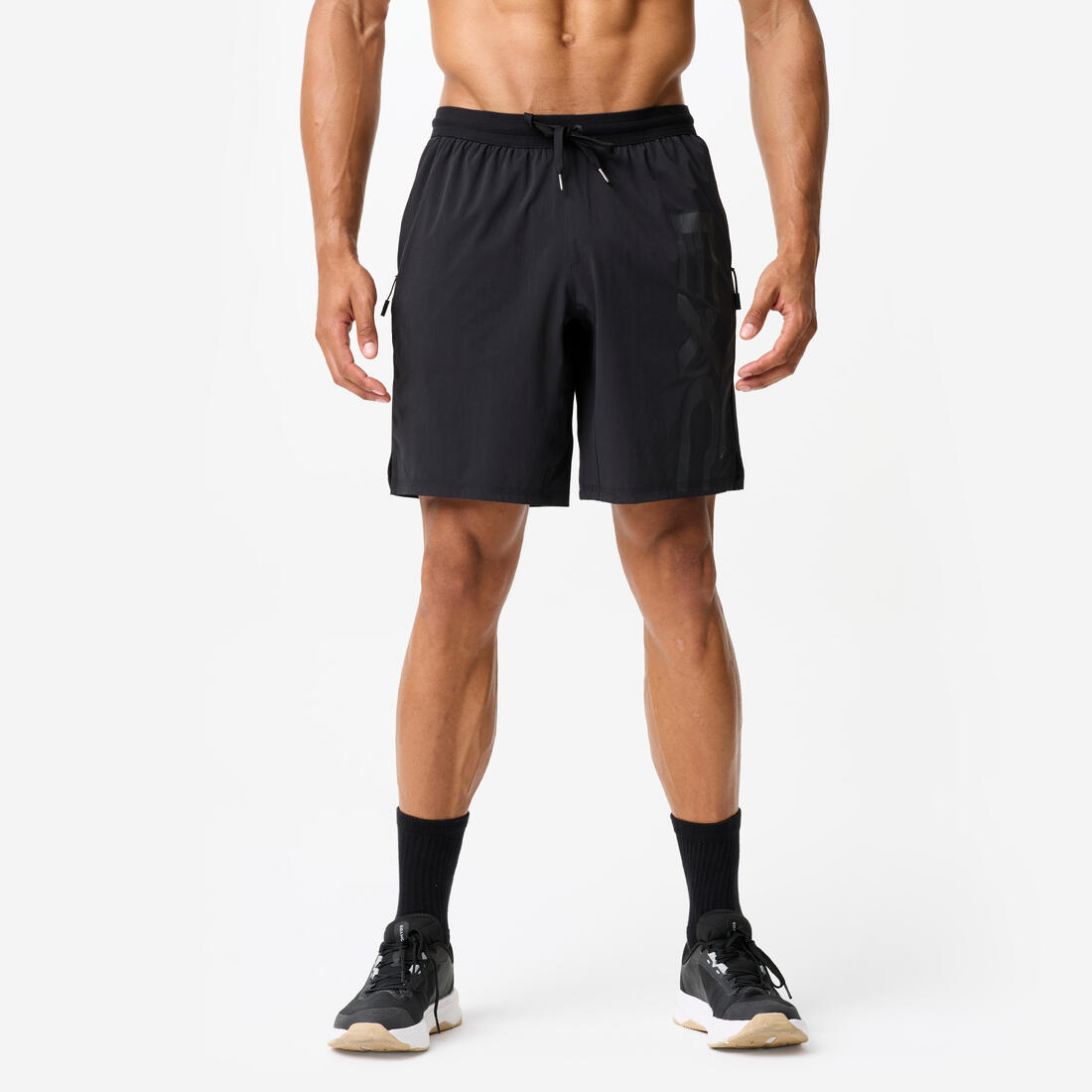 Short de fitness long 23cm homme, noir et