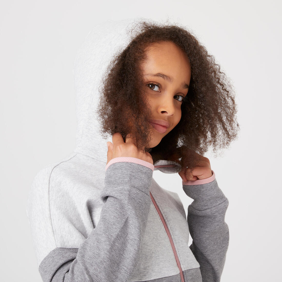 Sweat zippé à capuche enfant coton respirant - 900 vert et gris chiné clair