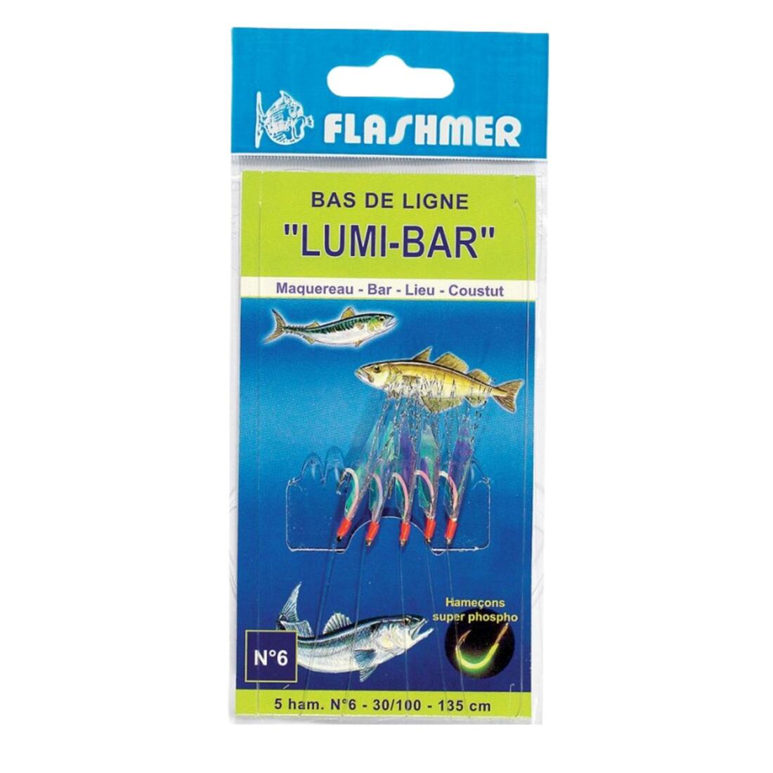 BAS DE LIGNE LUMI-BAR TAILLE 6 - 5 HAMEÇONS FLASHMER