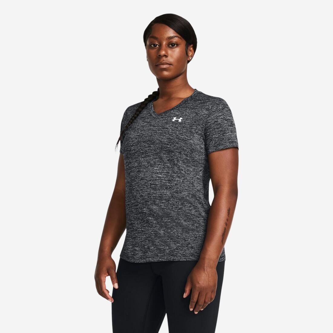 T-shirt col V Tech™ Twist pour femme, noir