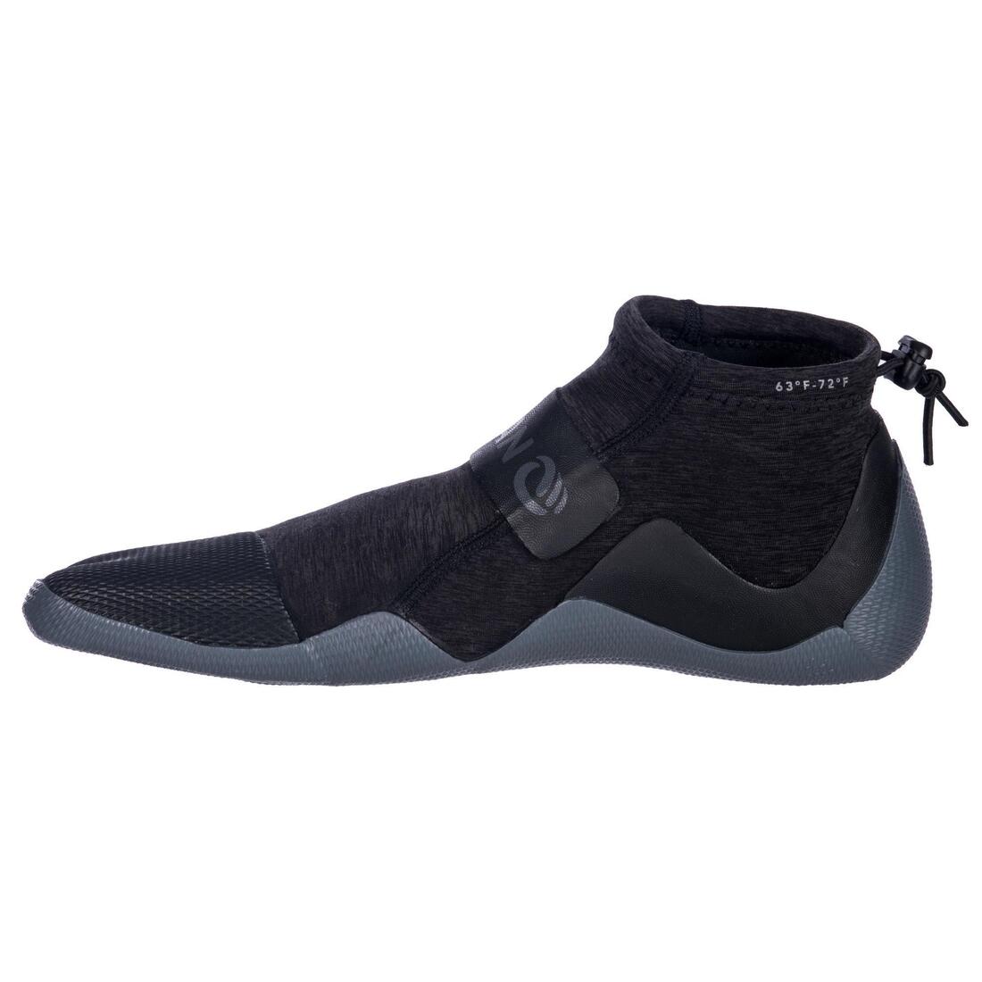 Chaussons bas surf 500 néoprène 2mm gris noir