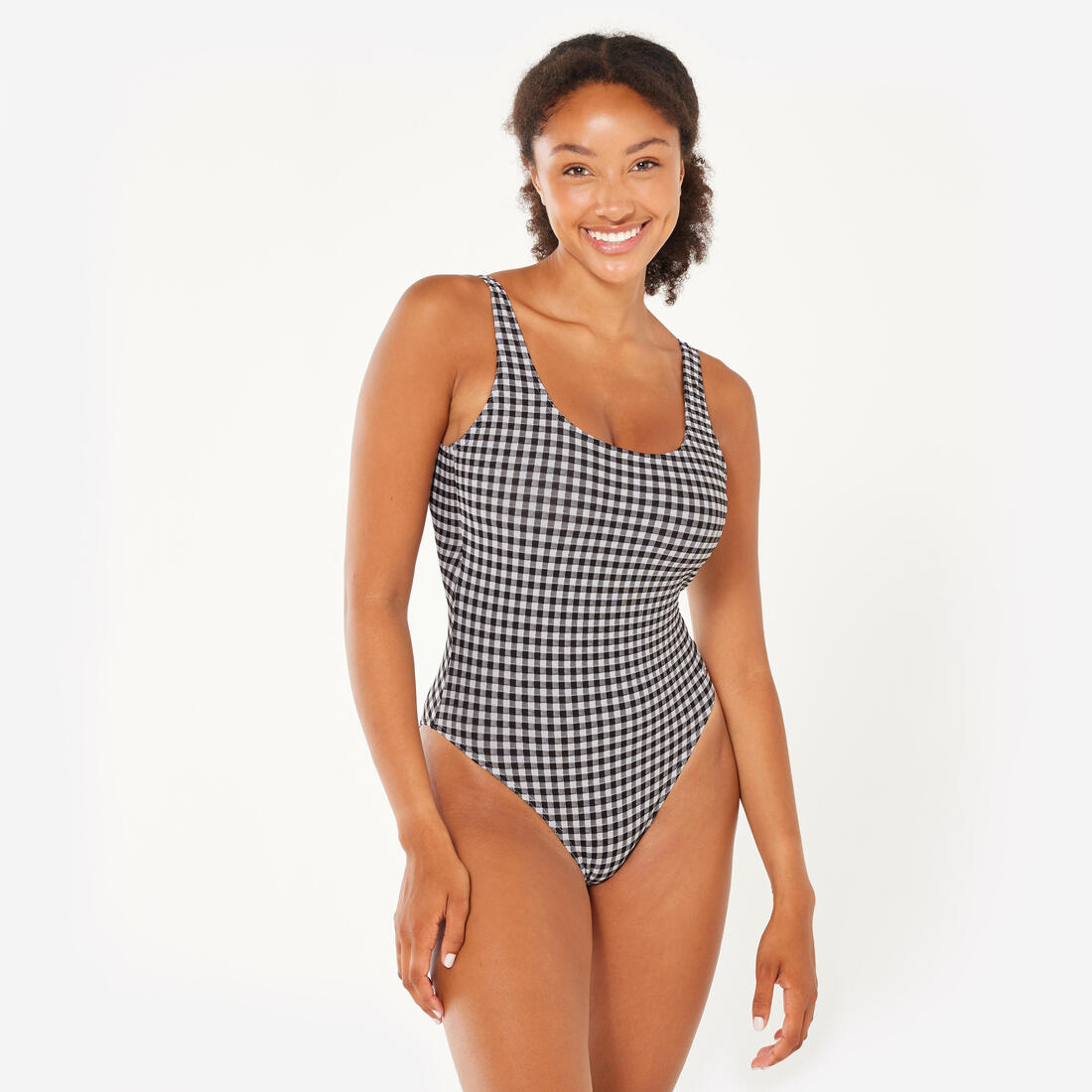 Maillot de bain 1 pièce texturé Femme - Aurely vichy noir et blanc