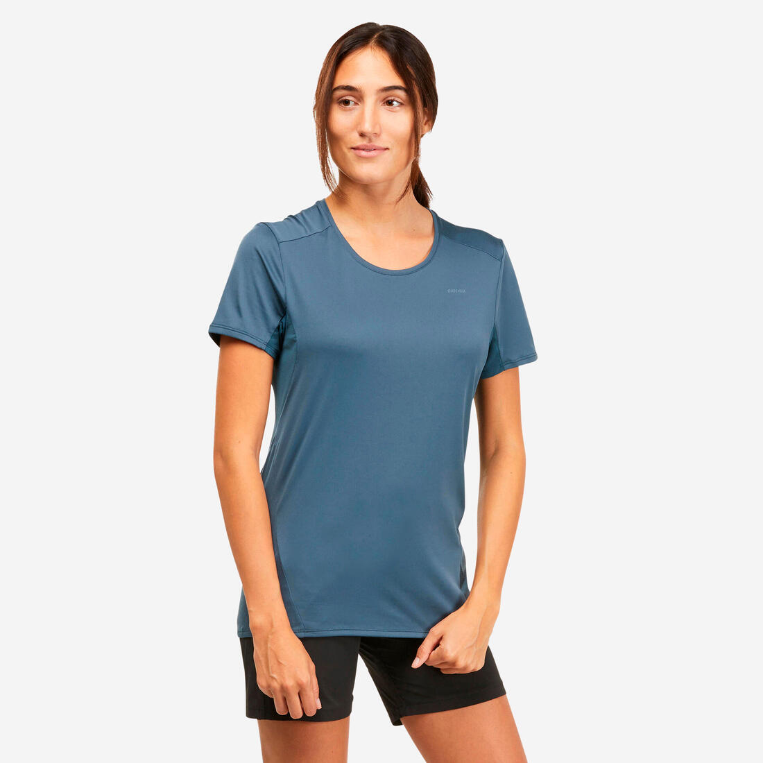 T-shirt manches courtes de randonnée montagne - MH100 - Femme – bleu ouragan