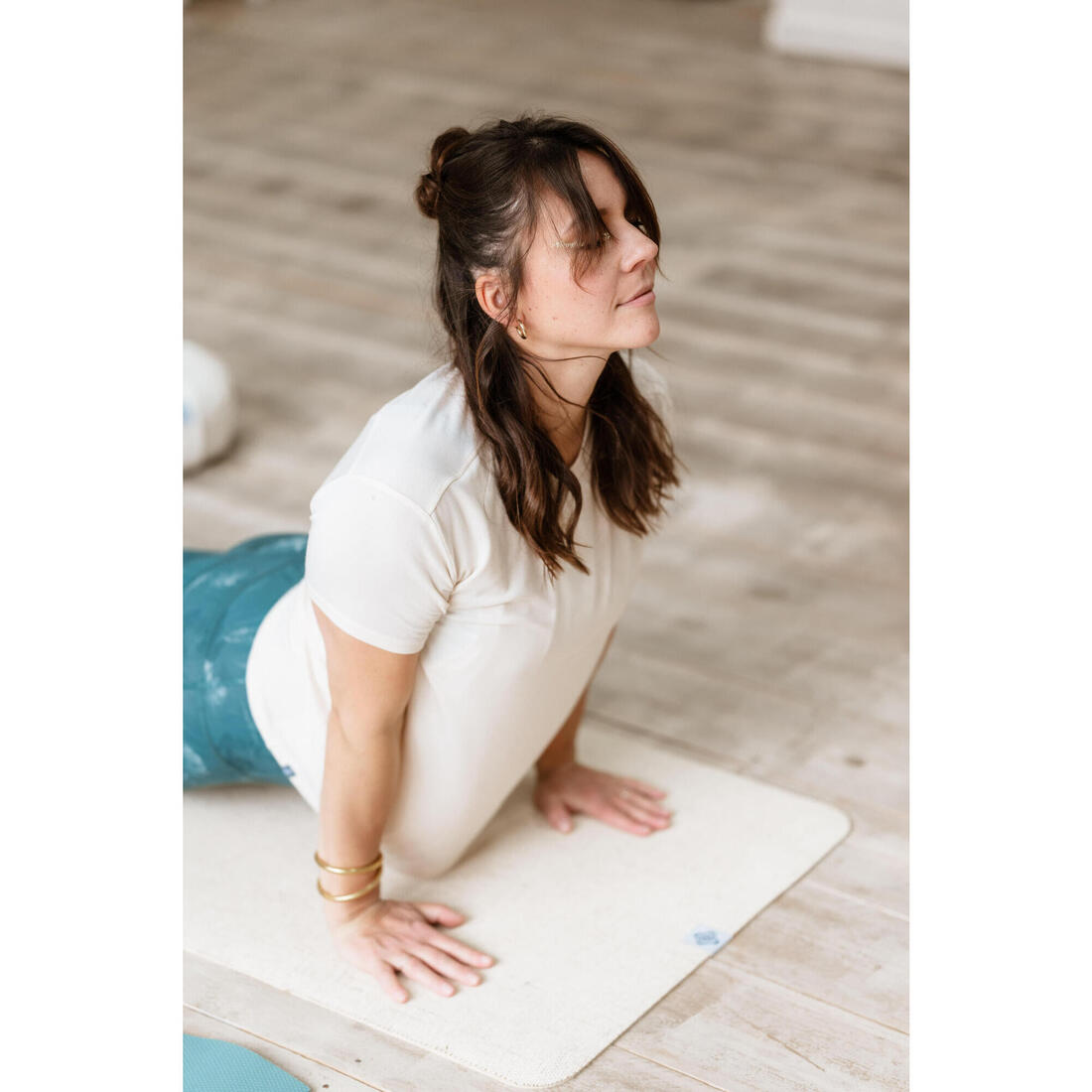 Tee-shirt grossesse yoga allaitement manche courte beige