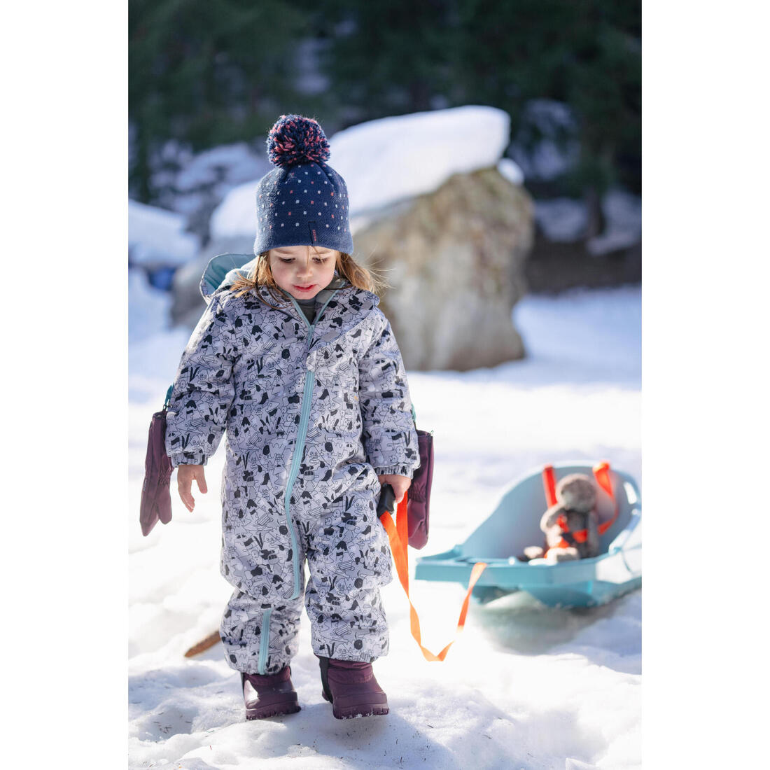 Combinaison ski bébé chaude - 500 warm - motifs gris