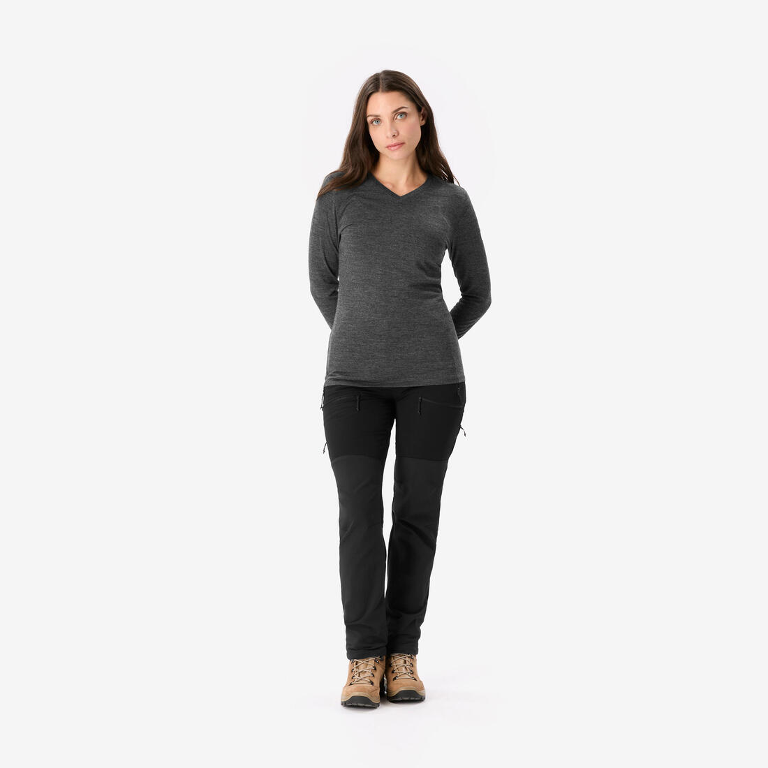 T-shirt laine mérinos de trek & voyage femme, Merino fresh noir