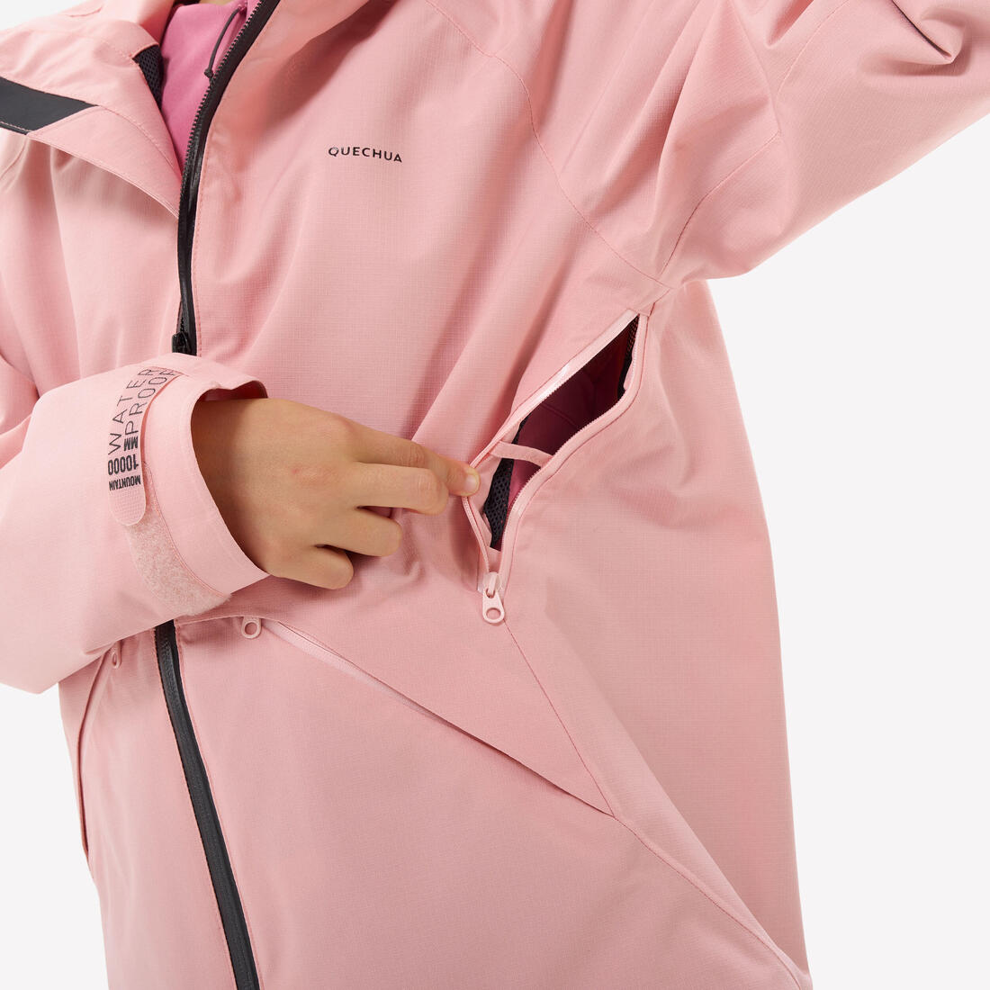 Veste de randonnée montagne imperméable légère enfant 7-15 ans, MH900 rose