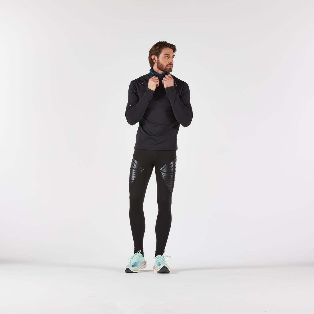 T-shirt manches longues demi zip chaud Homme, Kiprun run 500 warm