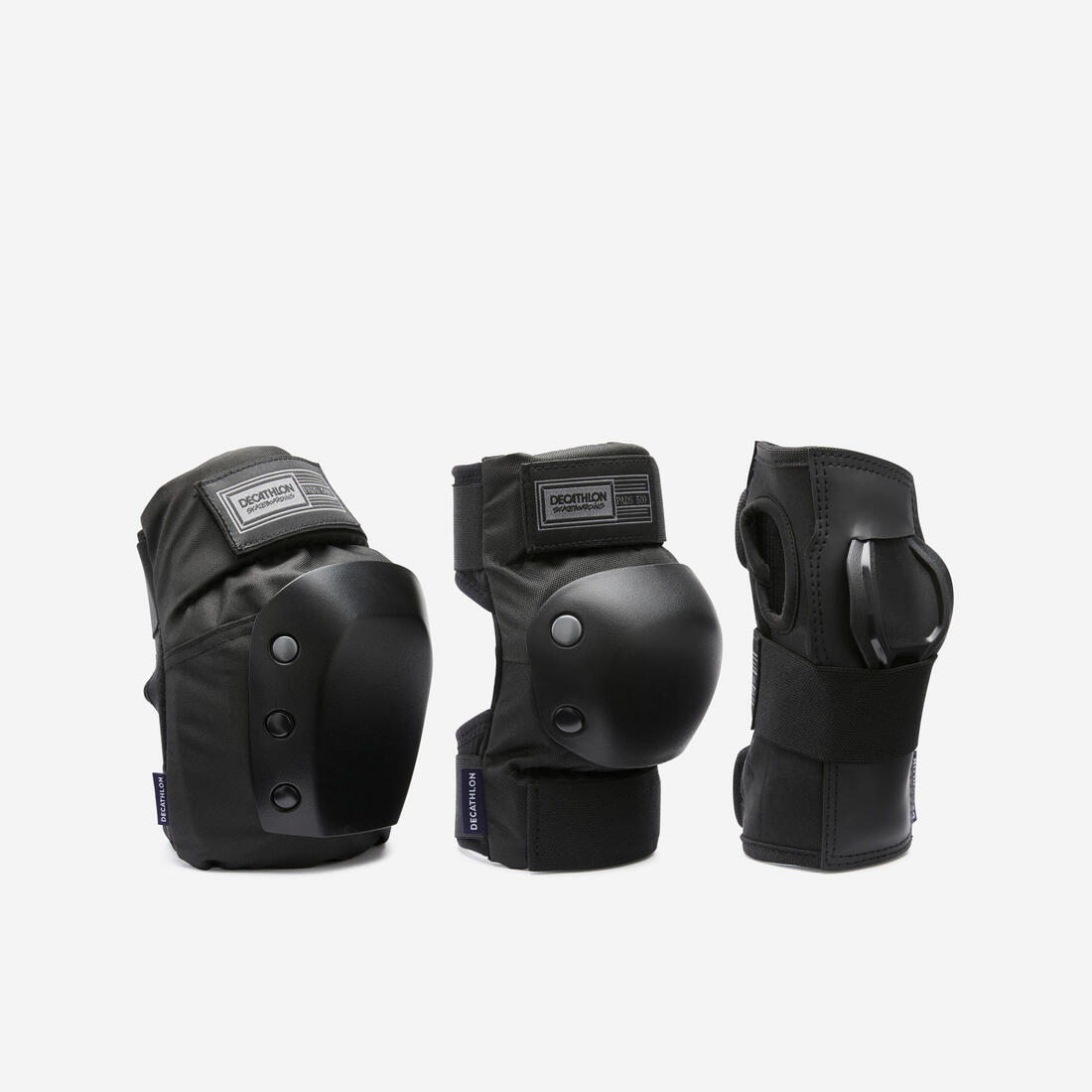 Set 3 protections noires de skateboard pour adultes decathlon pad500