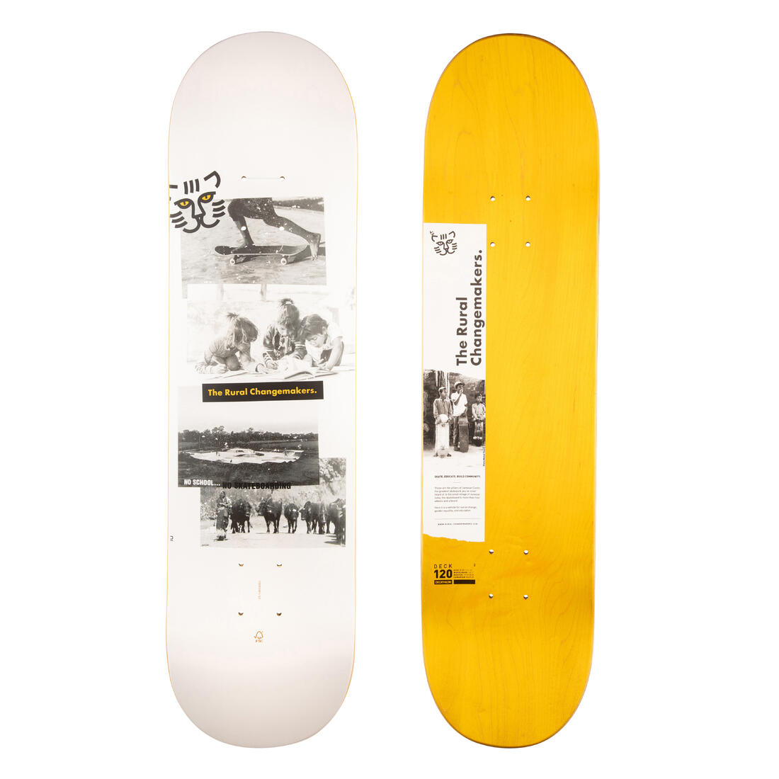 PLANCHE DE SKATE EN ERABLE DK120 "RURAL CHANGEMAKERS" TAILLE 8" – blanc ultra
