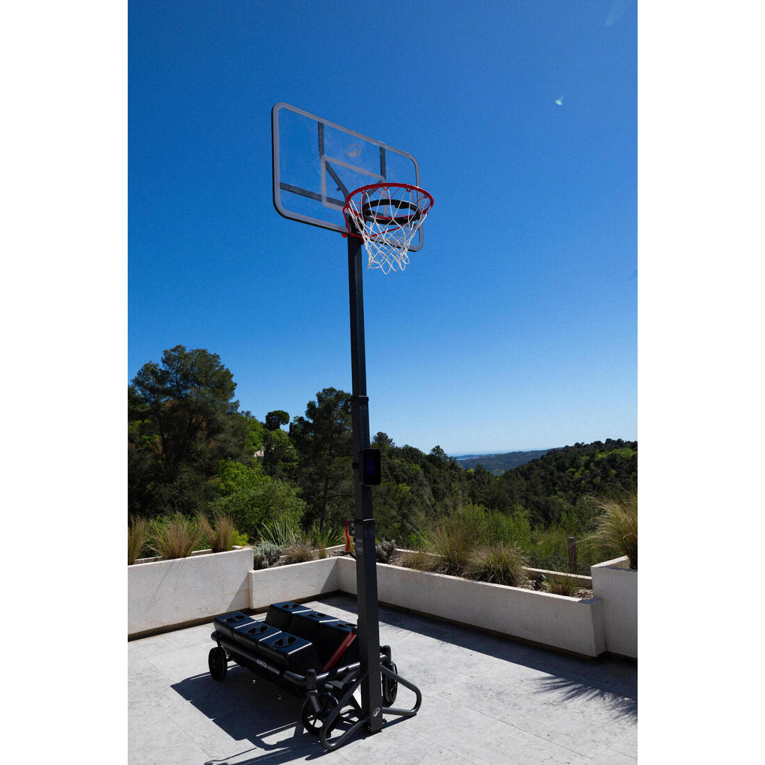 Panier de basket sur pied pliable, planche plexi, réglable 2,4 à 3,05m, B500 Box