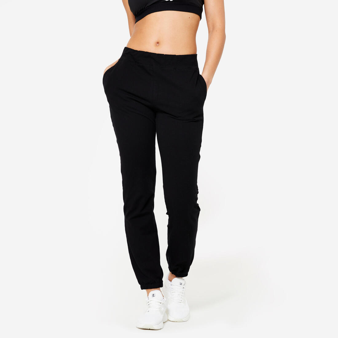 Pantalon de jogging droit chaud et doux femme, noir