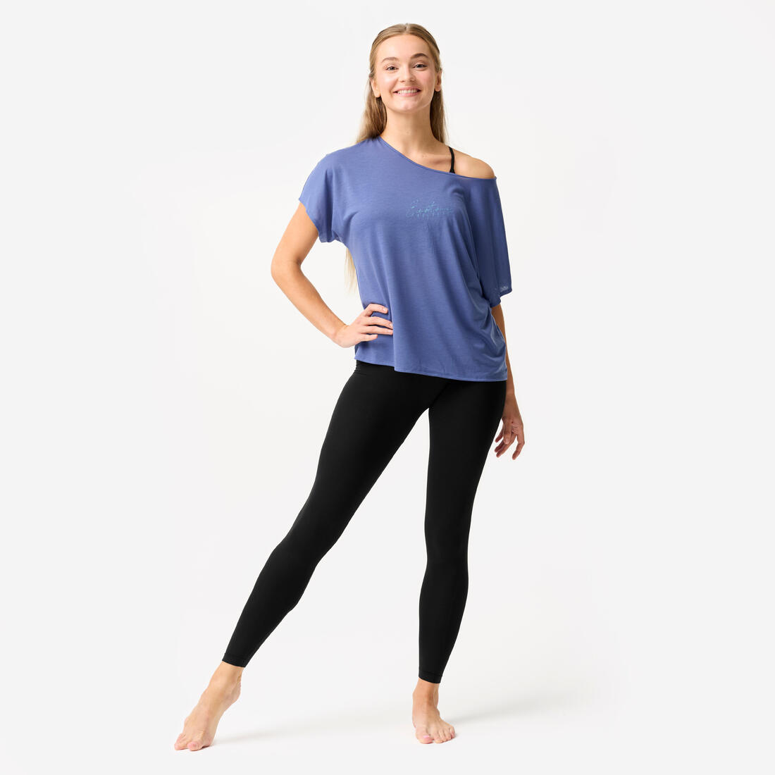 Legging de danse taille haute et ceinture plate femme, noir