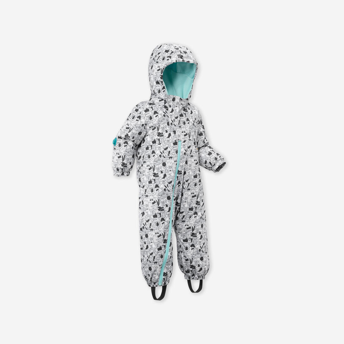 Combinaison ski bébé chaude - 500 warm - motifs gris – turquoise