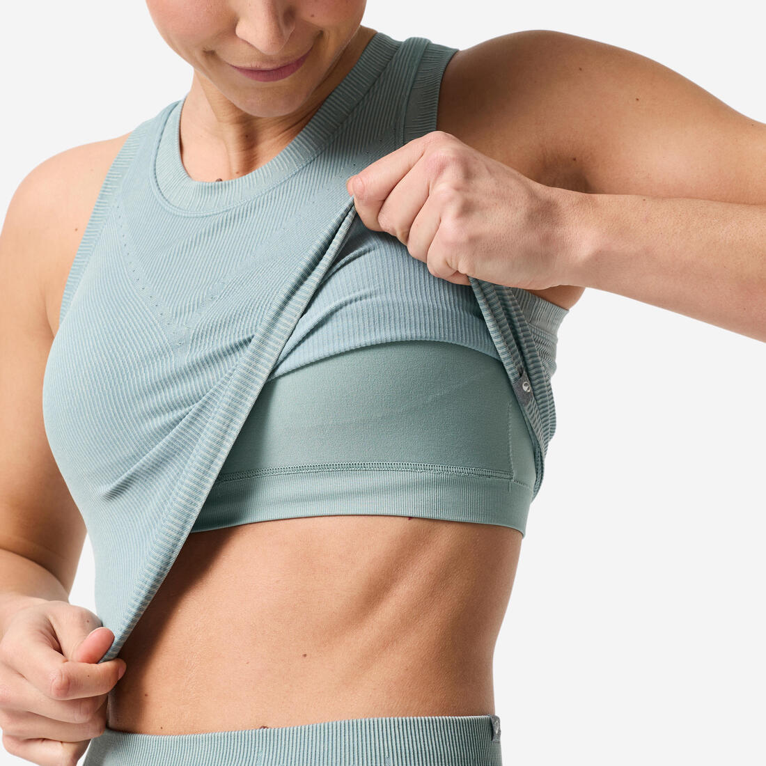 Débardeur court côtelé seamless avec brassière intégrée effet délavé