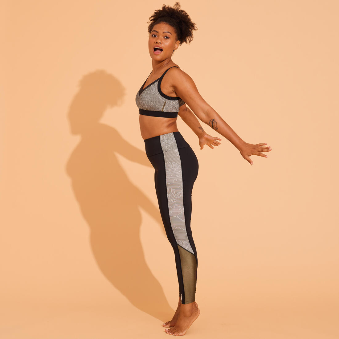 BAS DE MAILLOT DE BAIN LEGGING AQUAGYM-AQUABIKE FEMME NOIR IMPRIME