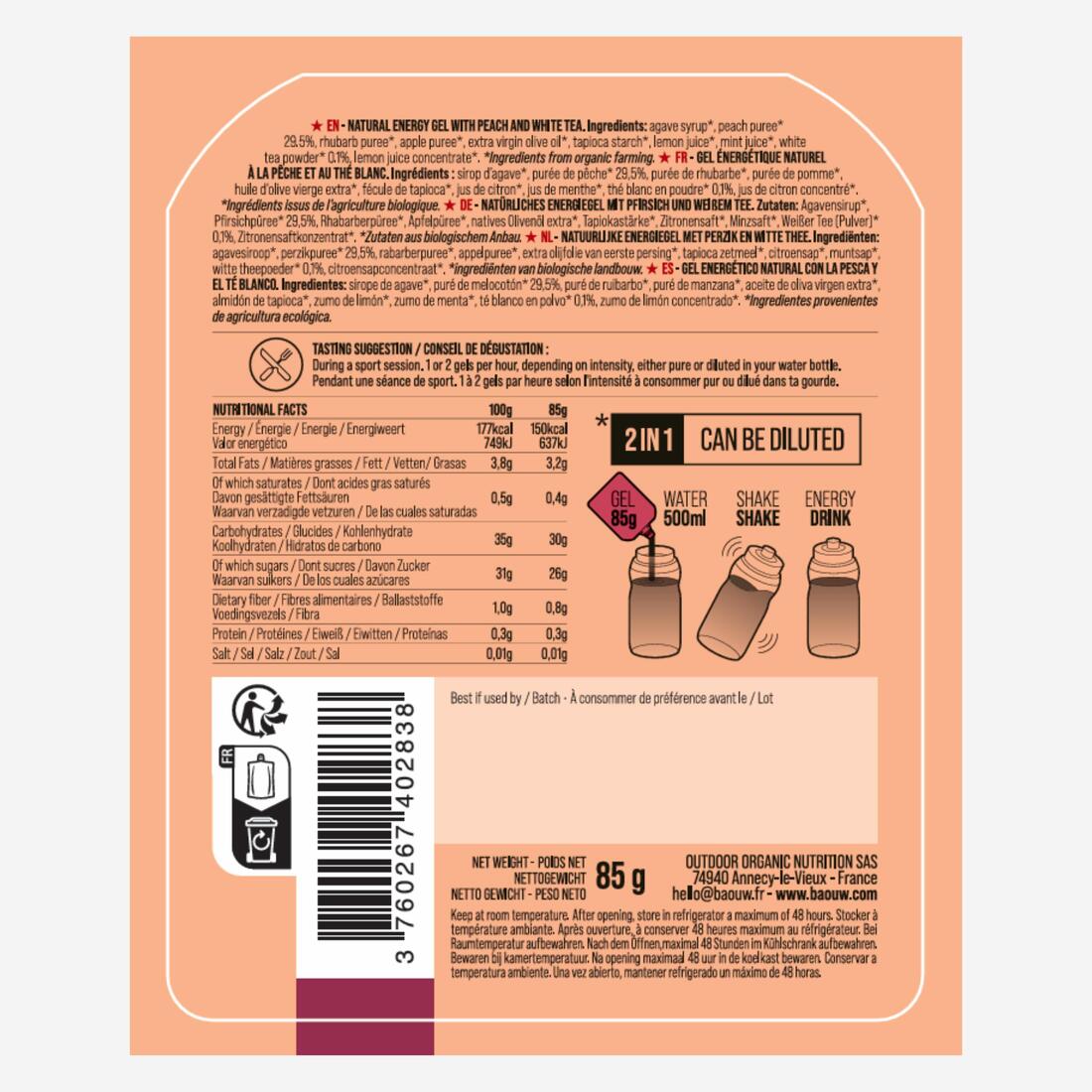 Gel énergétique BIO pêche thé - 85g