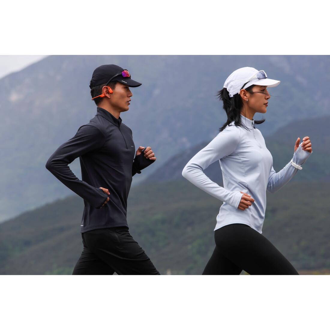 T-shirt manches longues demi zip chaud et respirant Homme, Kiprun Run 100