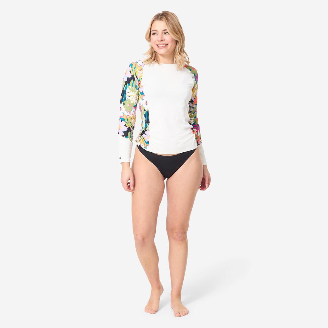 T-shirt anti uv manches longues surf Femme - Kanika blanc et fleuri