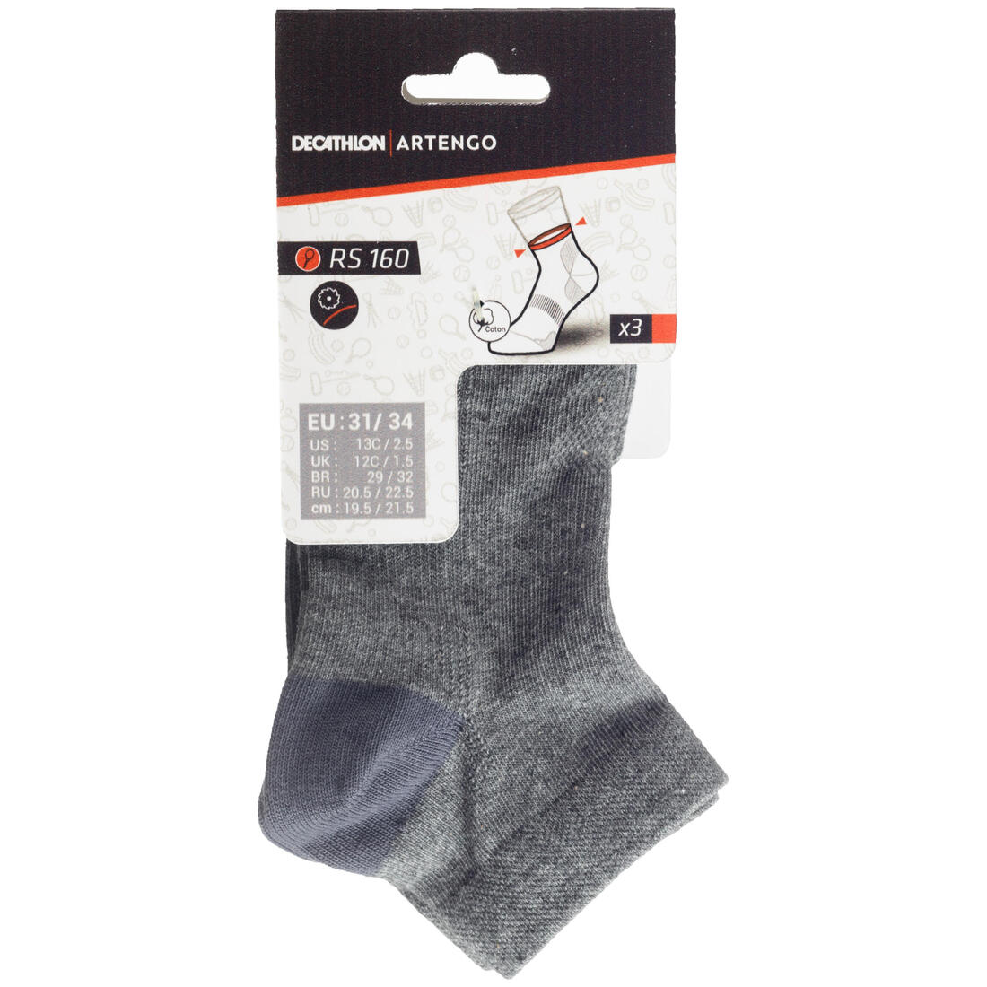 CHAUSSETTES DE SPORT ENFANT MI-HAUTES RS 160 MARINE LOT DE 3