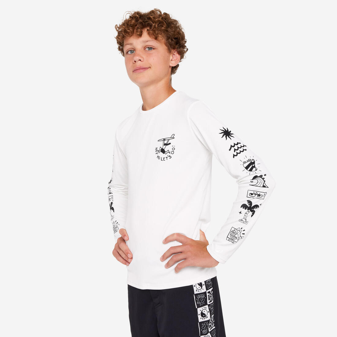 T-shirt anti UV manches longues surf Junior - 100 Vibes parme