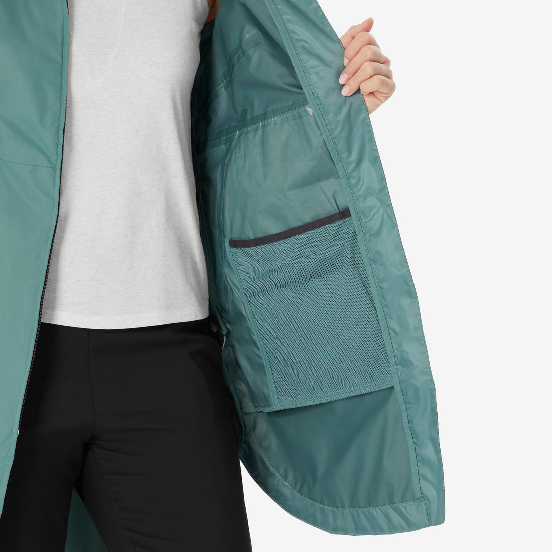 Veste de randonnée imperméable femme, Raincut Longue
