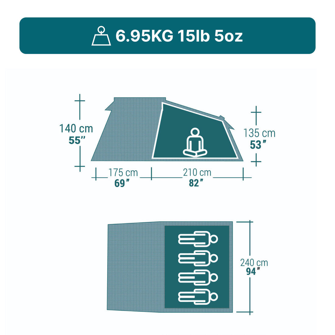 Tente de camping 4 places, MH100 XXL