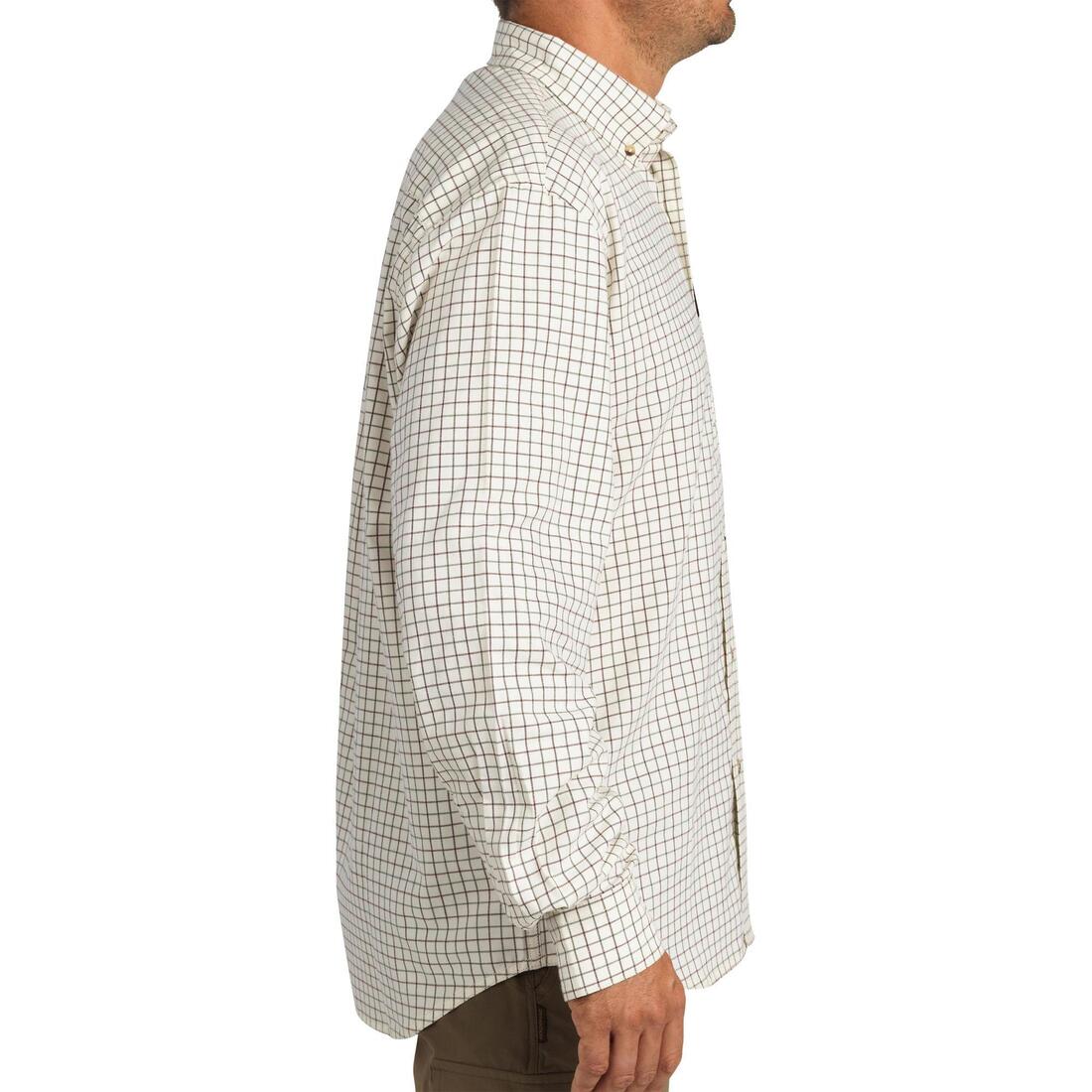 Chemise chasse coton manches longues respirant homme - 100 à carreaux beige.