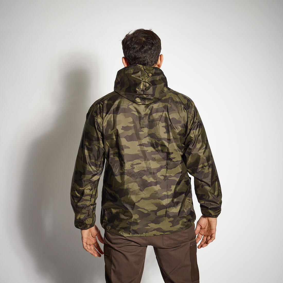 Veste chasse imperméable legere camo verte 100